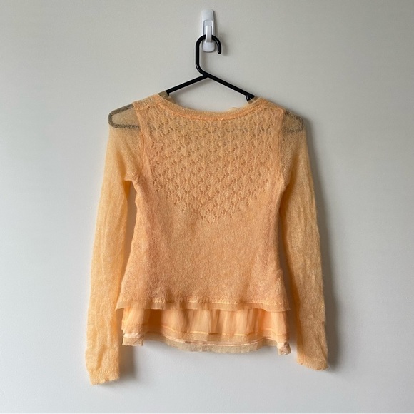 Knitted & Knotted | Anthropologie Alpaca Blend Open Knit Sheer Sleeves Peach - Picture 2 of 12